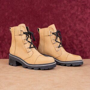 Sorel Women Joan Now Omega Tan Heel Lace-up Lug Ankle Boots sz 12